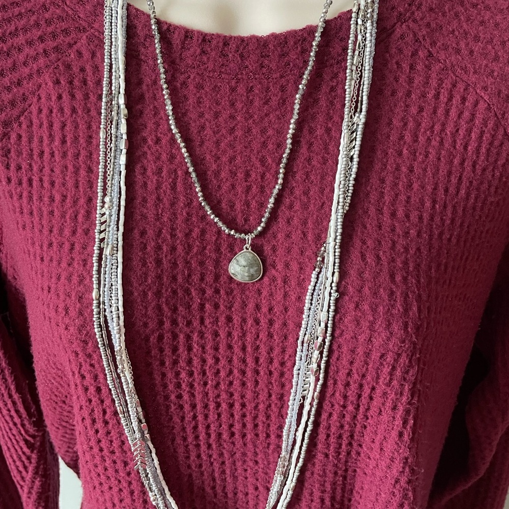 Premier Designs Necklace 2 of them silver and gray beads NEW
